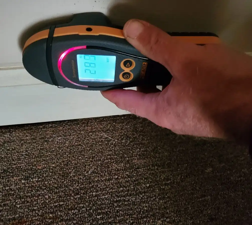 Moisture detection at baseboard during Burst Pipe Cleanup in Potsdam